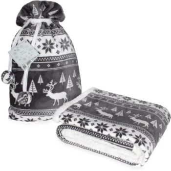   Karácsonyi sherpa takaró 127×152 cm – ajándék zsákban (sötétszürke)