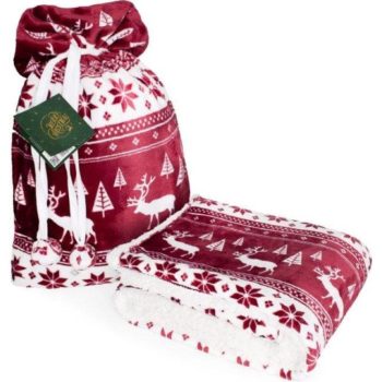   Karácsonyi sherpa takaró 127×152 cm – ajándék zsákban (piros)